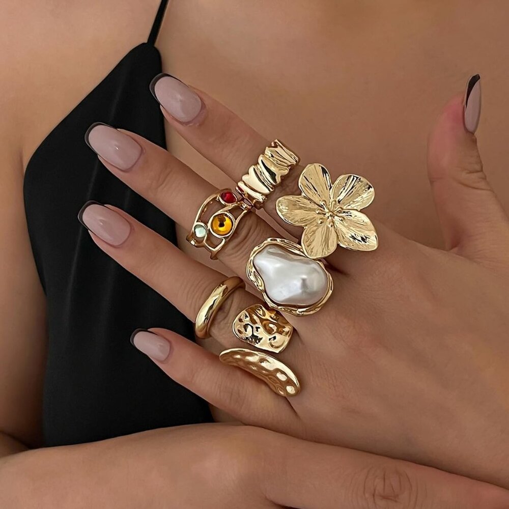6pcs Stackable Adjustable Chunky Rings Set - Perf… - image 5